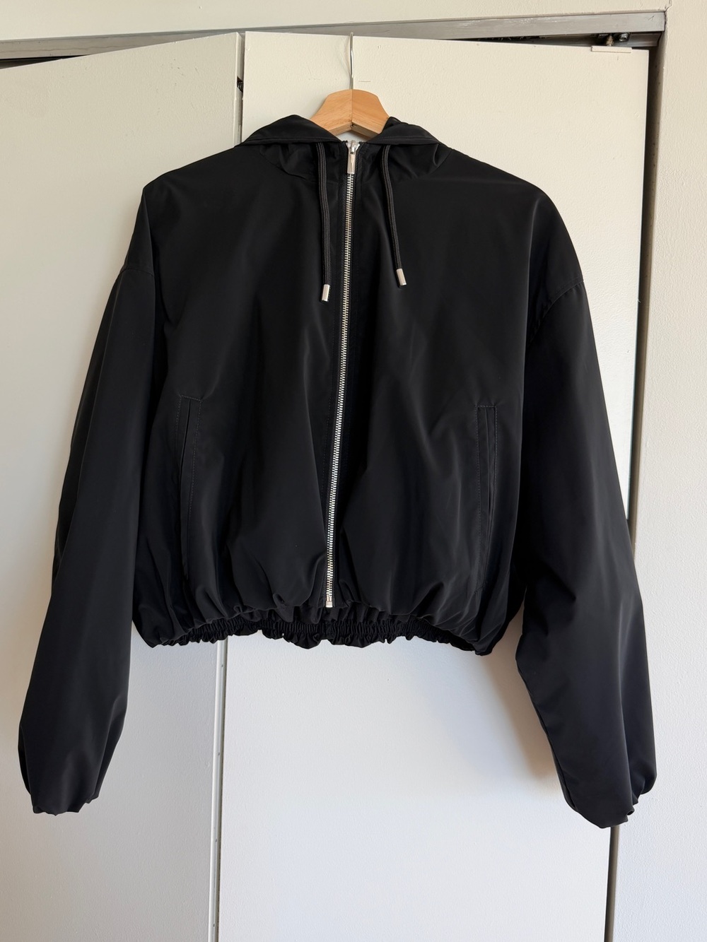 Zara Black Hooded Zip Bomber Jacket
